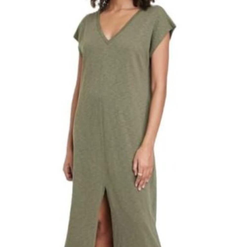 NWT Universal Thread Midi V-Neck Shirtdress, green, large, 013097328